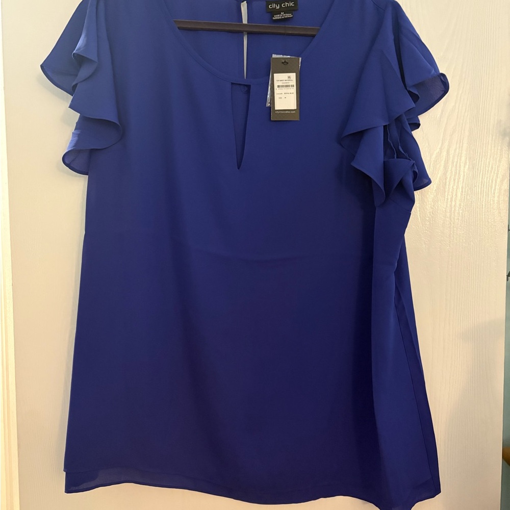 City Chic Sweet Waterfall Women's Royal Blue Flutter Sleeve Blouse, 18/M